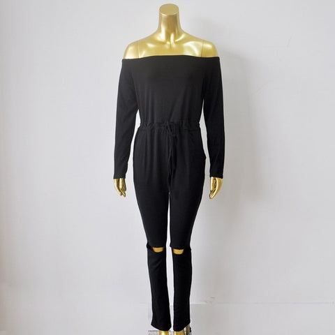 Women Sexy Long Sleeve Slash Neck Black Bodycon Elegant Jumpsuit Hollow Out Long Rompers Casual Playsit Winter Overalls