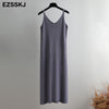 sleeveless knit maix dress women spring  summer A-line  v-neck long  strapless dress female Loose casual basic Camis tank dress
