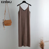 sleeveless knit maix dress women spring  summer A-line  v-neck long  strapless dress female Loose casual basic Camis tank dress