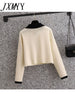 spring And Autumn Temperament Suit Niche Contrast Wool Knit Long Sleeve Pleated Hip Skirt Two-Piece Women's Clothing