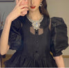 spring autumn French rhinestone peter pan collar dress women puff sleeve ruffled heavy work princess court style party wedding d