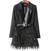 spring autumn Blazer Women Jacket black Feathers Notched jaqueta feminina Celebrity Runway Jackets Elegant Lady Blazer