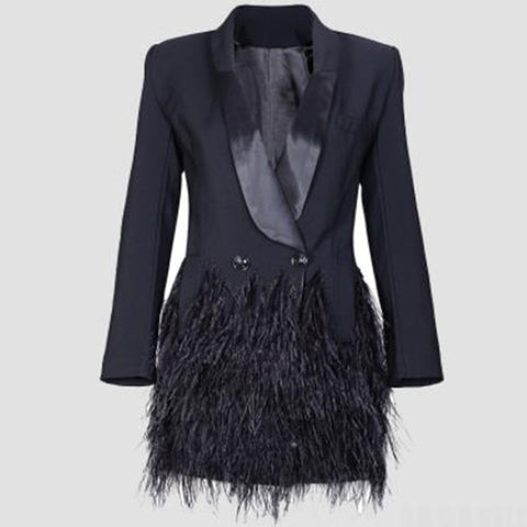 spring autumn Blazer Women Jacket black Feathers Notched jaqueta feminina Celebrity Runway Jackets Elegant Lady Blazer