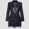 spring autumn Blazer Women Jacket black Feathers Notched jaqueta feminina Celebrity Runway Jackets Elegant Lady Blazer