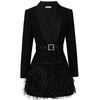 spring autumn Blazer Women Jacket black Feathers Notched jaqueta feminina Celebrity Runway Jackets Elegant Lady Blazer