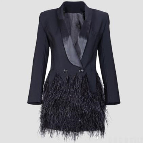 spring autumn Blazer Women Jacket black Feathers Notched jaqueta feminina Celebrity Runway Jackets Elegant Lady Blazer