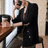 spring autumn double breasted blazer women black office lady notched suit jacket