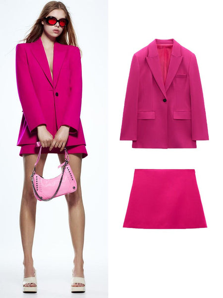 spring women's clothing Versatile temperament flap pockets decorated with slim suit jackets and high waist skirts