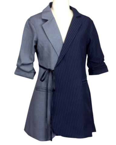 striped Long Sleeve Blazer Women asymmetric loose suit casual long jacket.