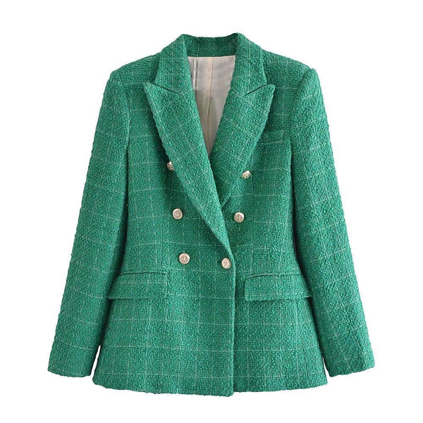 suit 2023 autumn ladies all-match lapel long-sleeved texture double-breasted slim casual suit jacket women clothing