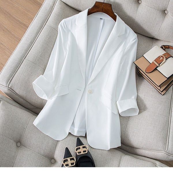 suit blazer thin cotton and linen 2023 spring and summer Korean retro simple loose large size casual small suit