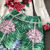 suit in spring and summer with design feeling printed long sleeve shirt and two-piece set of High Waist Wide Leg shorts