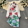 suit in spring and summer with design feeling printed long sleeve shirt and two-piece set of High Waist Wide Leg shorts