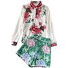 suit in spring and summer with design feeling printed long sleeve shirt and two-piece set of High Waist Wide Leg shorts