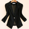 summer Fashion Office Lady Women Blazers Black Sexy Slim Mesh Stitching three-quarter Sleeve  small Suit