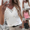 summer Women Heart Printing V Neck Lace Vest Sleeveless Loose Splice female Tank Tops blusas T-Shirt Halter Top Casual