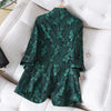summer coat lace suit coat women's green medium sleeve thin Korean hollow out casual suit Flower Top suit blazer  green jacket