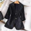 summer coat lace suit coat women's green medium sleeve thin Korean hollow out casual suit Flower Top suit blazer  green jacket