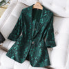 summer coat lace suit coat women's green medium sleeve thin Korean hollow out casual suit Flower Top suit blazer  green jacket