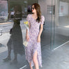 summer dress French elegant floral chiffon dress 5813#