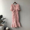 summer elegant chiffon floral Dress female short sleeve long dress 0791#