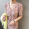 summer elegant chiffon floral Dress female short sleeve long dress 0791#