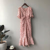 summer elegant chiffon floral Dress female short sleeve long dress 0791#