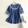summer embroidery denim blouse women jeans blouse short sleeve blue casual loose top floral soft shirt cotton peplum blouse