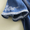 summer embroidery denim blouse women jeans blouse short sleeve blue casual loose top floral soft shirt cotton peplum blouse