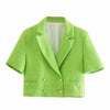 summer style women's avocado green temperament texture short casual suit jacket top