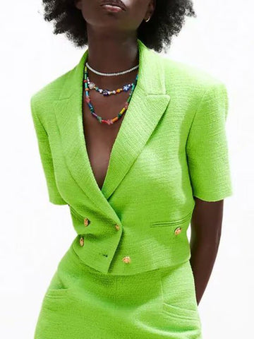 summer style women's avocado green temperament texture short casual suit jacket top
