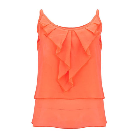 summer sleeveless ruffle shirt tops candy color female chiffon blouse shirt women clothing WS9246t