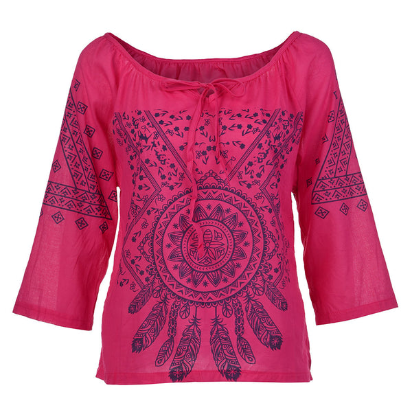 summer tops for women 2022 Fashion Sexy Printing Stand Three Quart Work Office Button Plus Size Tops O Neck shirt Blue Clothes