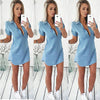 summer women denim dresses short sleeves Slim V-neck Sexy Casual Office Jeans Dress Vestidos Robe Party 2017 Dresses