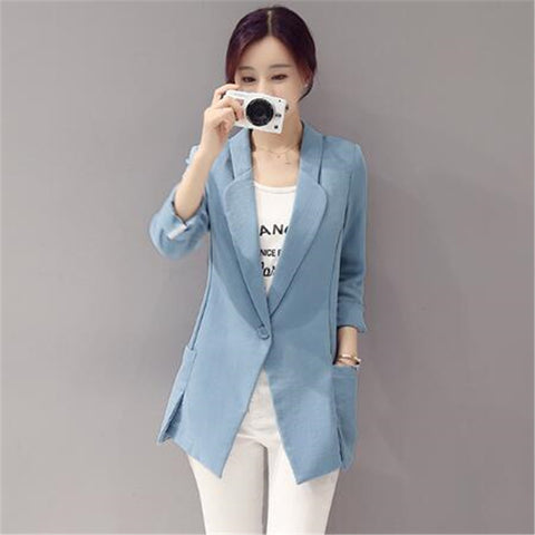 2022 New Spring Autumn Women Small Suit Korean Slim Big yards Casual  Linen Suit Coat  Female Blazer Jacket Y1044
