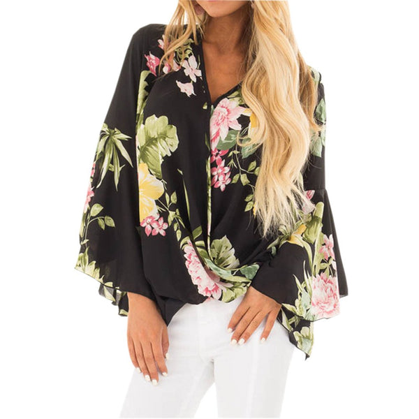 v neck top women's shirts spring summer women blouse 2022 clothing soft casual fashion print flower white black moletom feminino