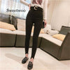 vintage Mom Fit High Waist Jeans Elastic Femme Women Black Denim Skinny Jean Classic Pencil Pants Waist button Slim legging