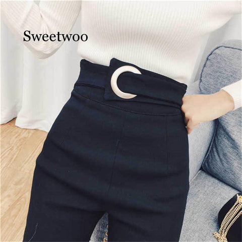 vintage Mom Fit High Waist Jeans Elastic Femme Women Black Denim Skinny Jean Classic Pencil Pants Waist button Slim legging