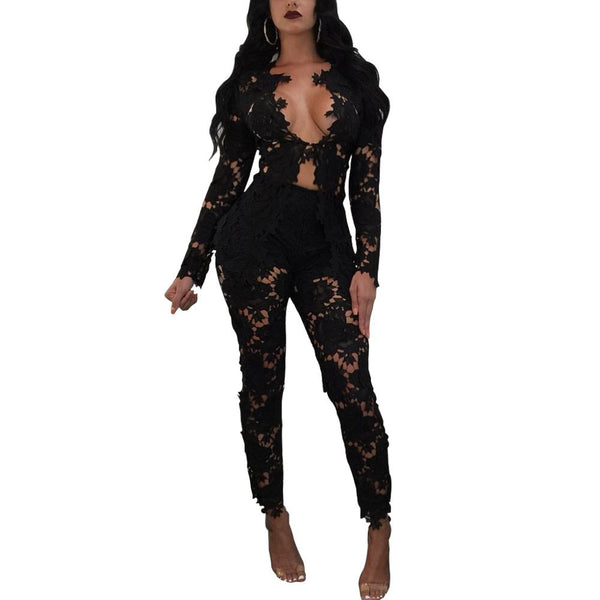 wine red white black pink women sexy lace long sleeve v-neck blazer set ladies blazers sets autumn clothing jacket pants