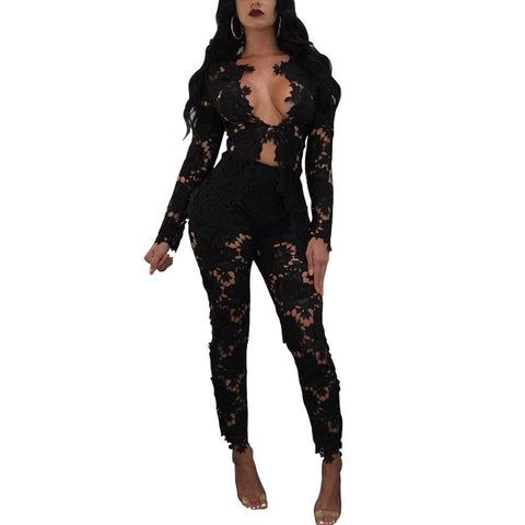 wine red white black pink women sexy lace long sleeve v-neck blazer set ladies blazers sets autumn clothing jacket pants