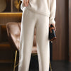 winter 2023 cashmere suit women loose lapel sweater temperament casual wide-leg pants knitted 100% pure wool two-piece suit