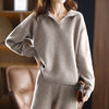 winter 2023 cashmere suit women loose lapel sweater temperament casual wide-leg pants knitted 100% pure wool two-piece suit