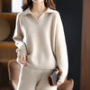 winter 2023 cashmere suit women loose lapel sweater temperament casual wide-leg pants knitted 100% pure wool two-piece suit