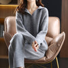 winter 2023 cashmere suit women loose lapel sweater temperament casual wide-leg pants knitted 100% pure wool two-piece suit
