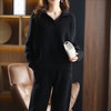 winter 2023 cashmere suit women loose lapel sweater temperament casual wide-leg pants knitted 100% pure wool two-piece suit
