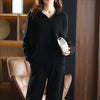 winter 2023 cashmere suit women loose lapel sweater temperament casual wide-leg pants knitted 100% pure wool two-piece suit