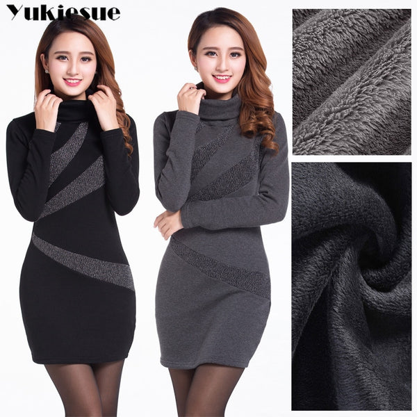 winter thick warm dress 2022 for women dresses women's dress fleece skinny turtleneck maxi party long sexy bodycon dress female