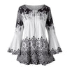 woman plus size blouses and shirts 2022 Autumn Floral Printed Flare Sleeve Top Keyhole Long Sleeve Shirts Blusas Feminina Camisa