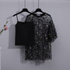 women Summer korean two piece set for women streetwear vest and see through mesh top and denim shorts set for women outfits 2022