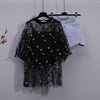 women Summer korean two piece set for women streetwear vest and see through mesh top and denim shorts set for women outfits 2022